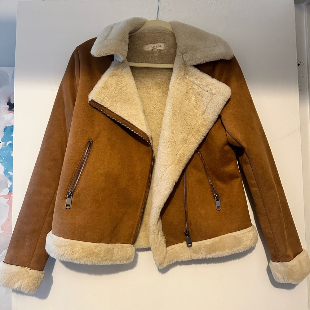 Solitaire Faux Shearling Zip Up Jacket